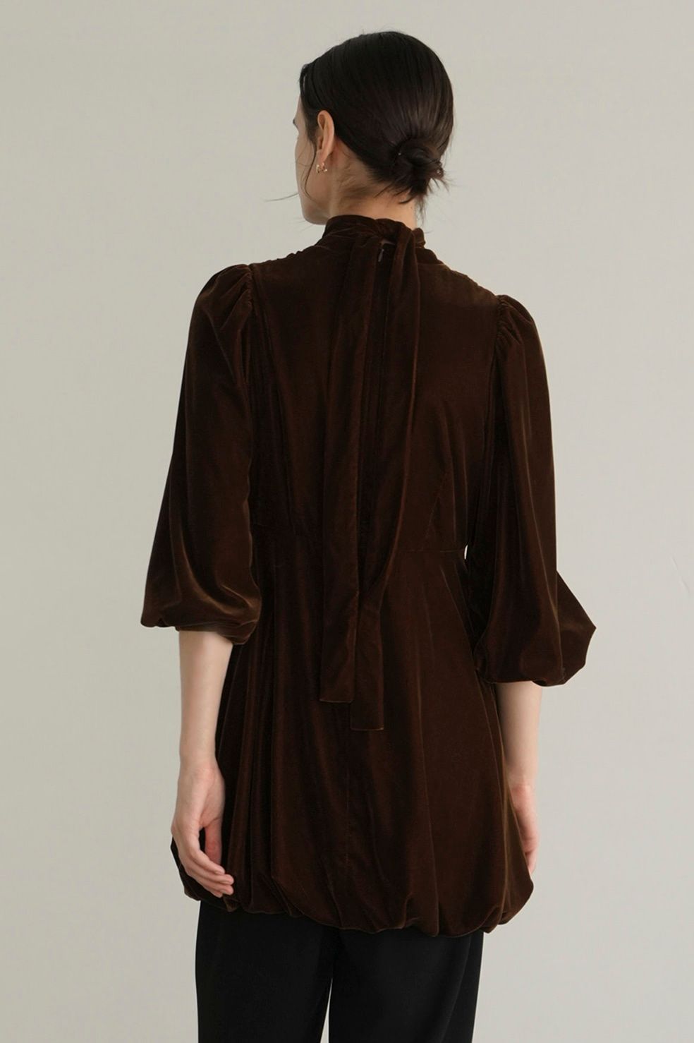 CLANE - ベロアミニワンピース - VELOR BALLOON MINI ONEPIECE - BROWN