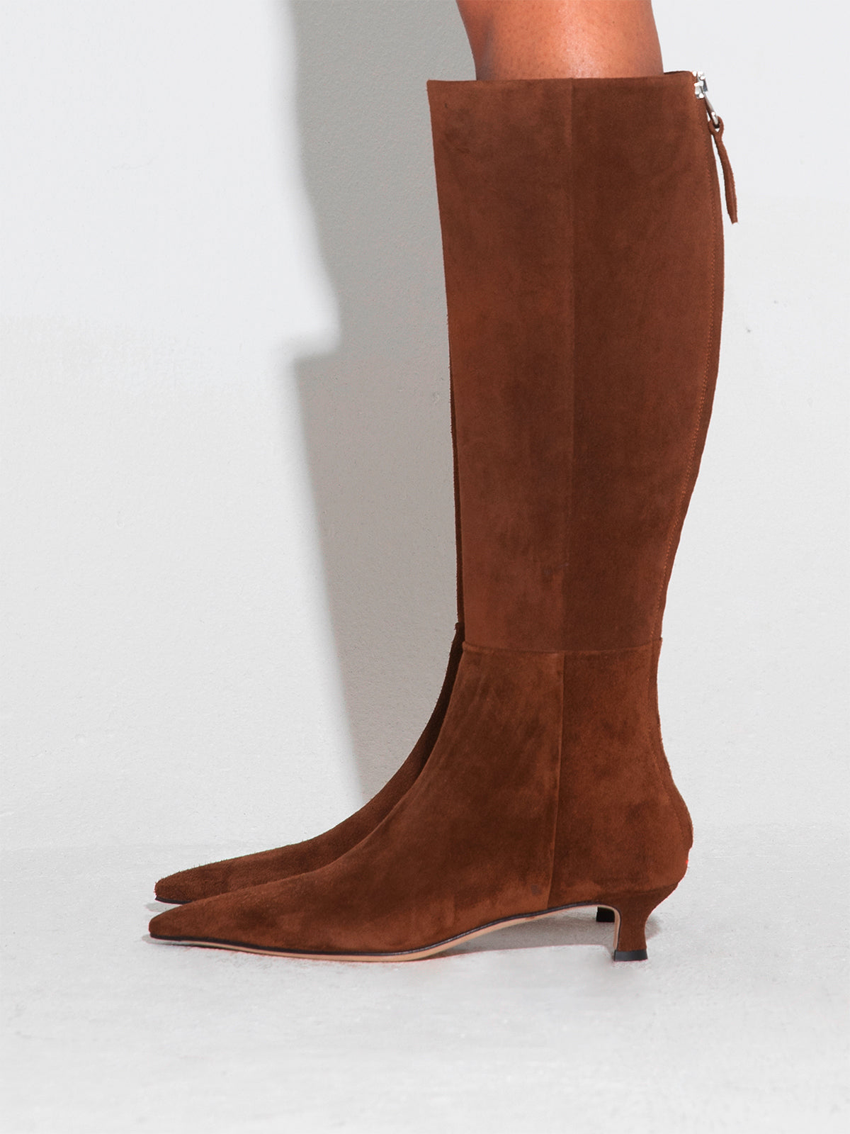 Leather Knee High Boots | Brown Suede