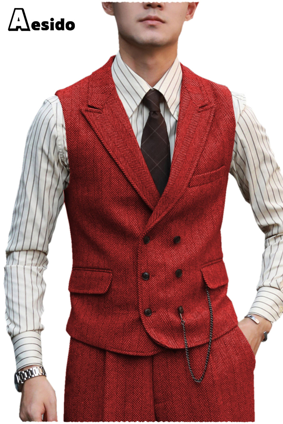 2 Pieces Double Breasted Peak Lapel Waistcoat （Vest+Pants） | Aesido