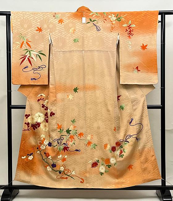 訪問着 特選 金彩豪華 雅やか四季の花々模様 木蘭色 袷正絹着物 HG4-