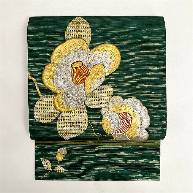 椿の刺繍名古屋帯ご売約済帯22-04-37 | アンティーク着物の灯屋2