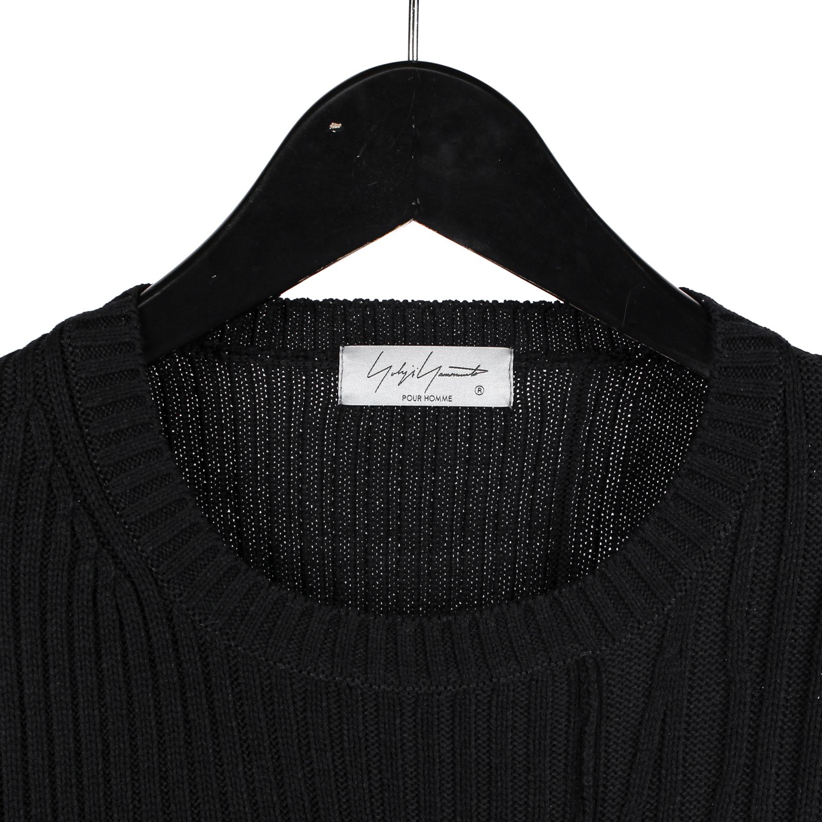 yohji yamamoto - pour homme | 変形リブ丸首 ニット (メンズ