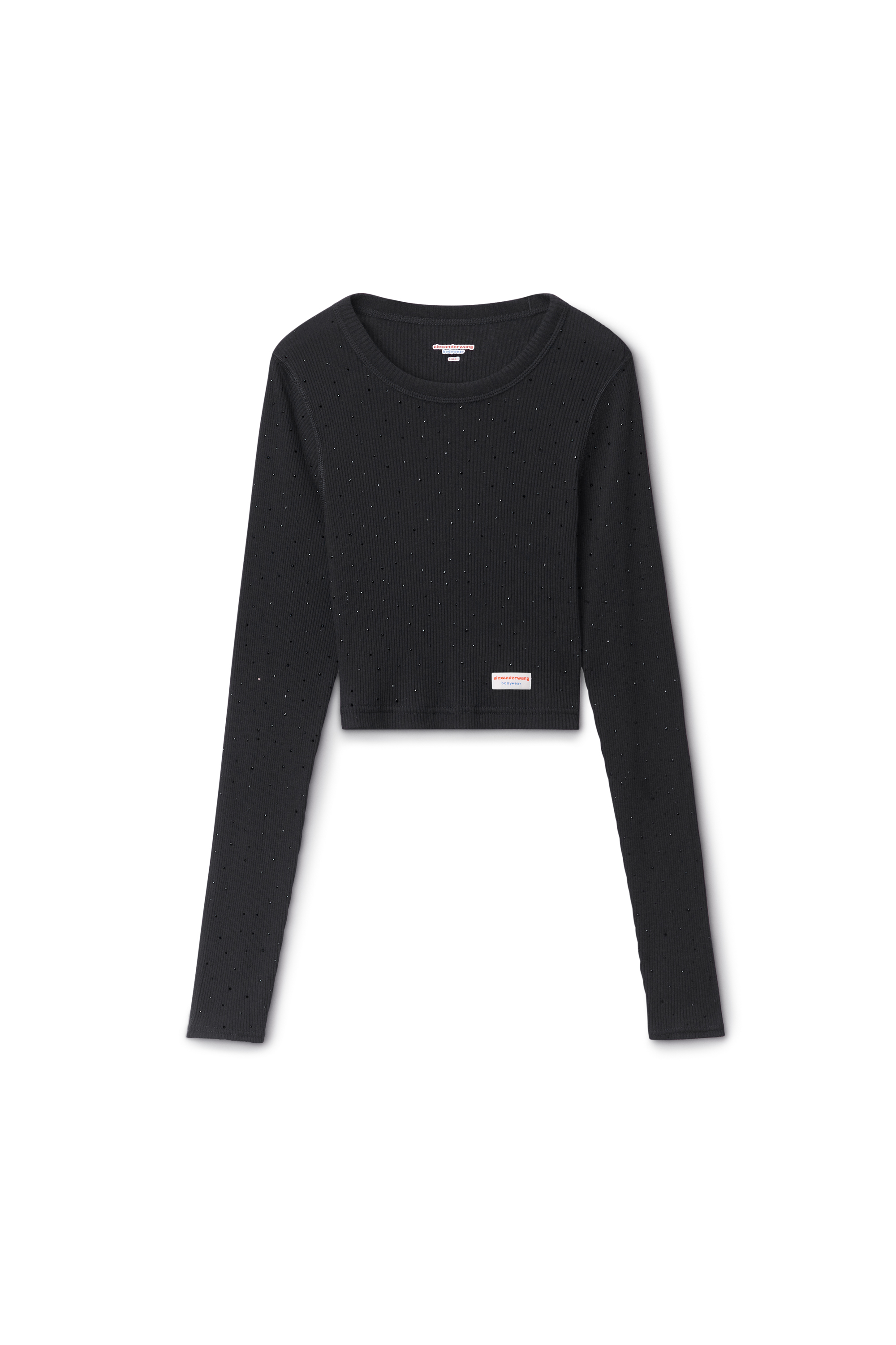 Crystal Hotfix Cropped Long sleeve Tee in BLACK | alexanderwang®