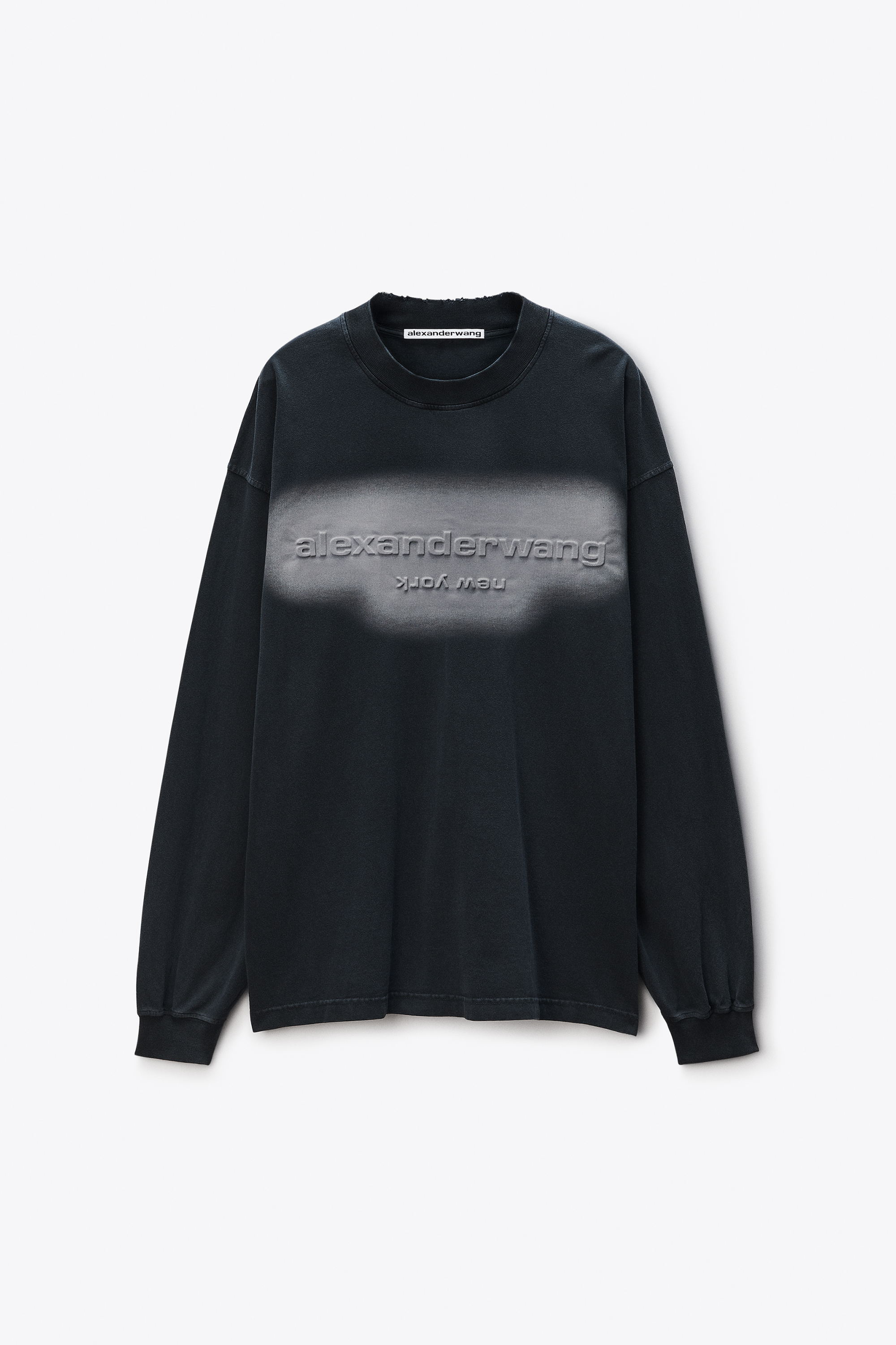 Unisex Long Sleeve Logo Tee in Jersey Oversized in WASHED BLACK