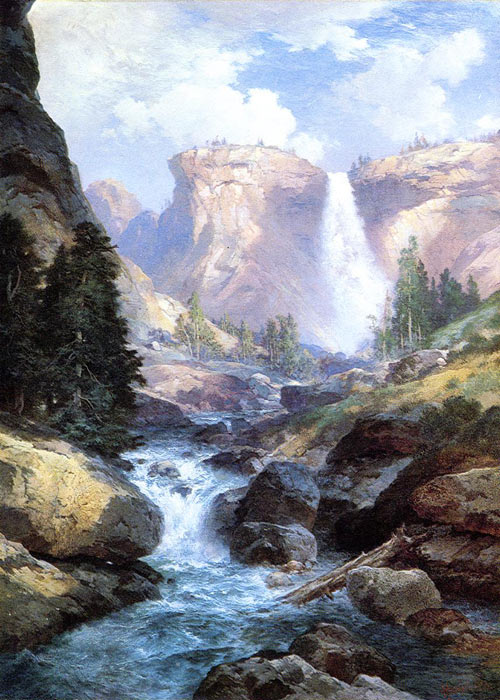Painting by Moran- Waterfall in Yosemite