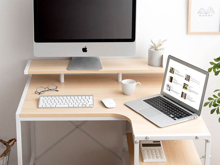 90cm幅タイプ] コンパクトL字デスク merrily(メラリー) ディスプレイ棚