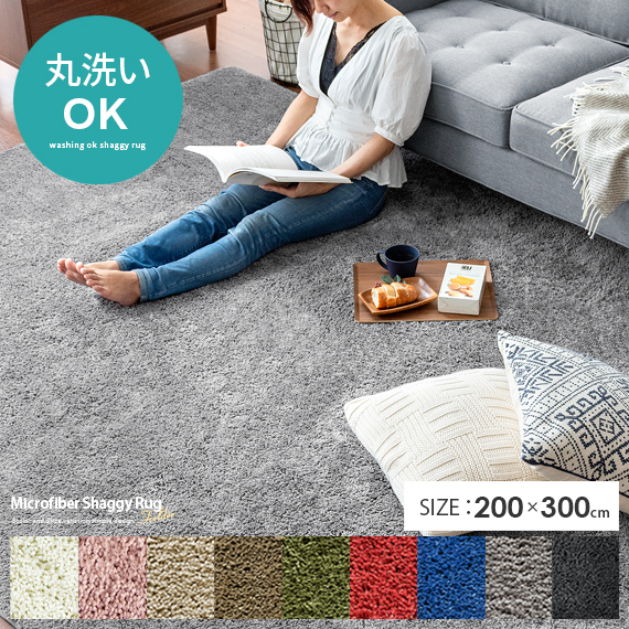 洗えるマイクロファイバーシャギーラグ 【200x300cm 長方形】 | 家具