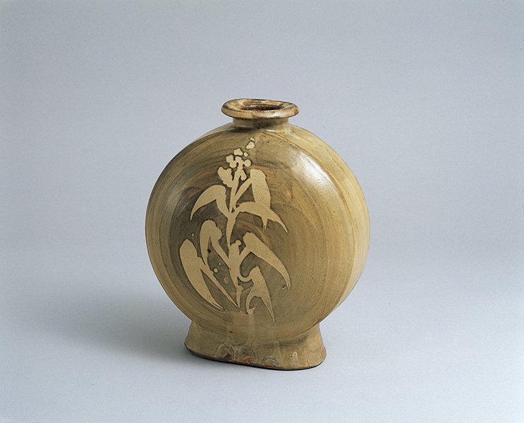 人間国宝 濱田庄司 葉文瓶 花瓶 益子焼 C9258 人間国宝 濱田庄司 葉文