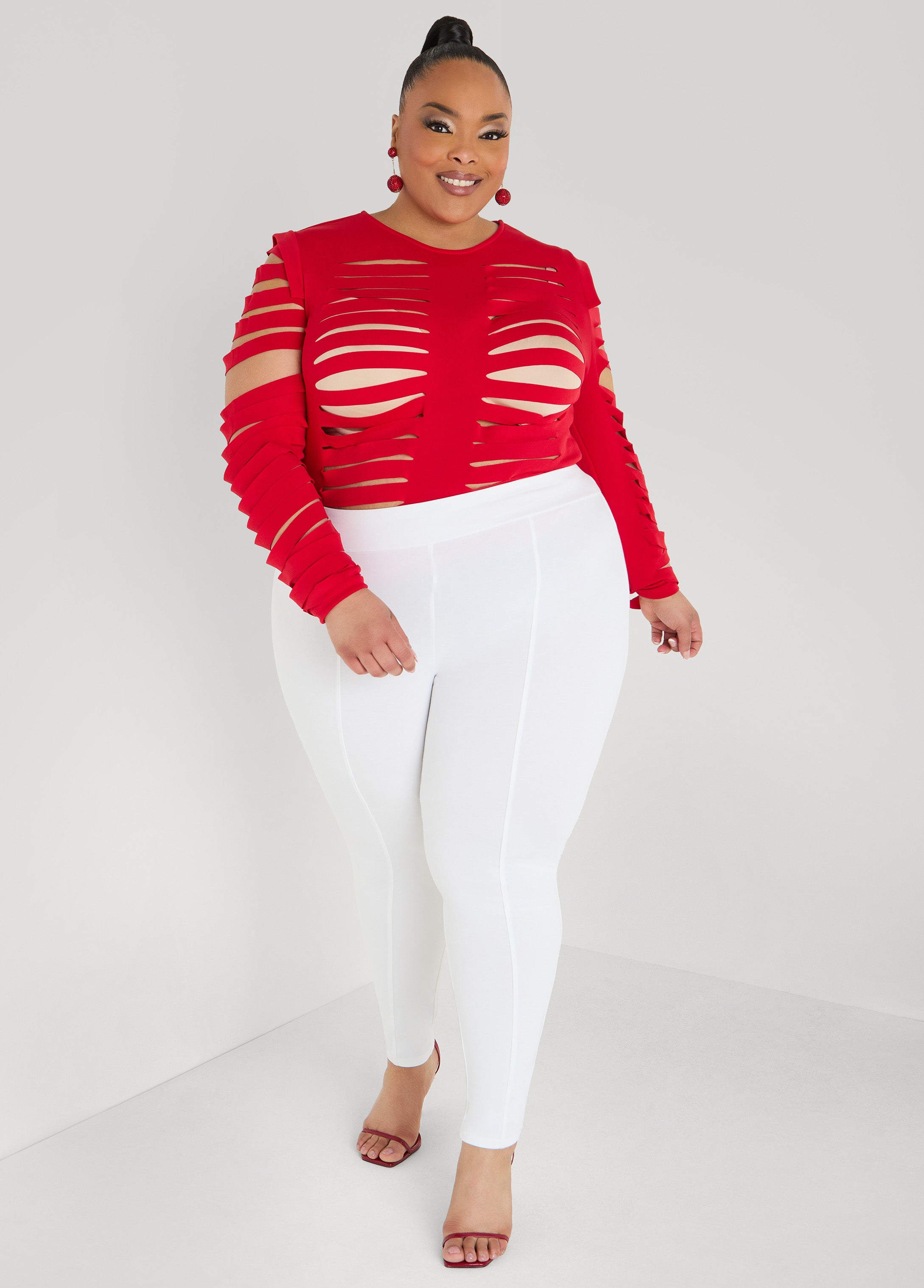 Long Sleeved Laser Cut Scuba Top – Ashley Stewart