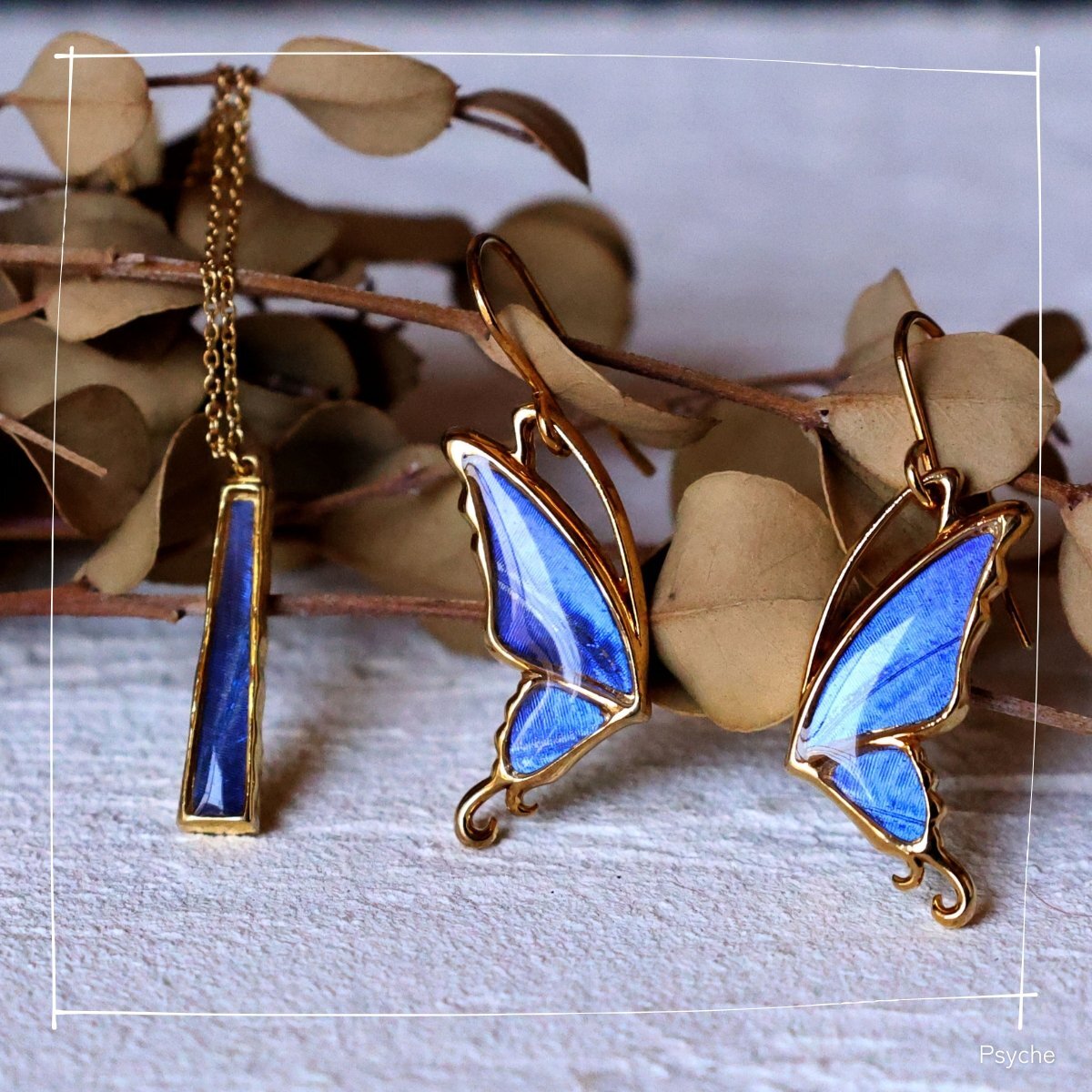 カキカモルフォ 蝶の翅 シルバー925 ピアス (ゴールド) [両耳]【Psyche