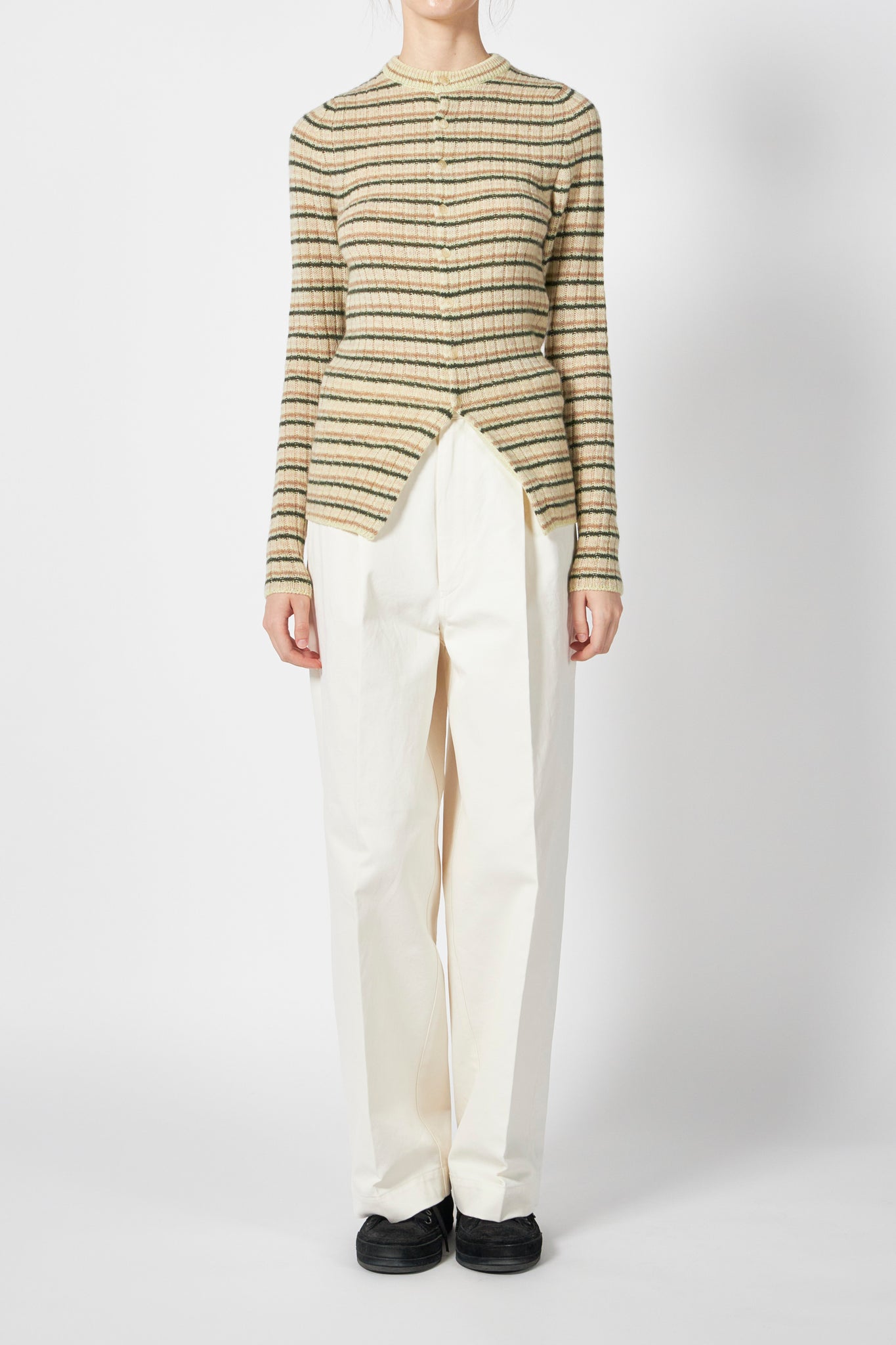 SHETLAND WOOL CASHMERE RIB KNIT CREW-NECK CARDIGAN – ATELIERMO