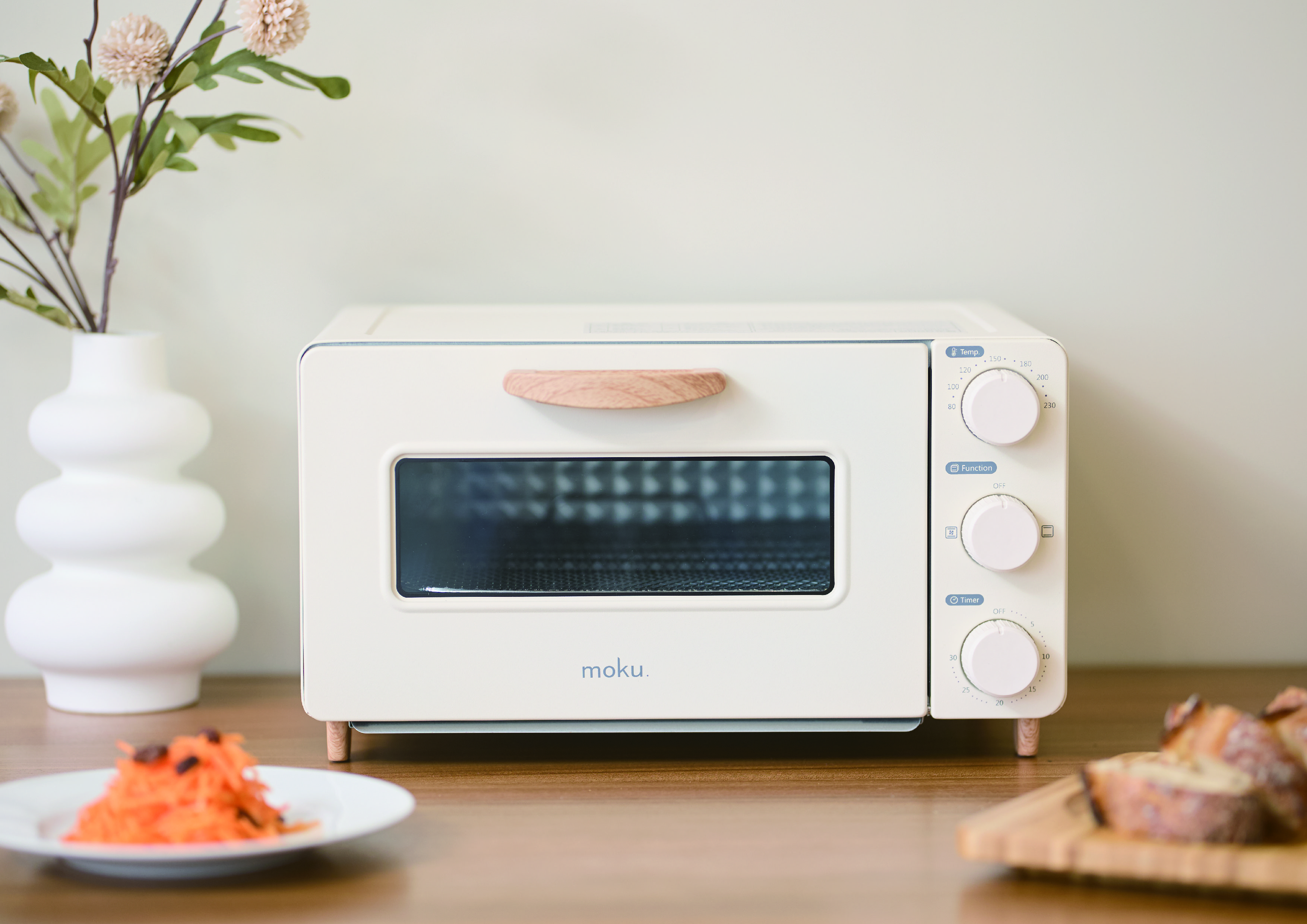 ホワイト×木目調 キッチンに馴染むコンベクショントースター スチーム