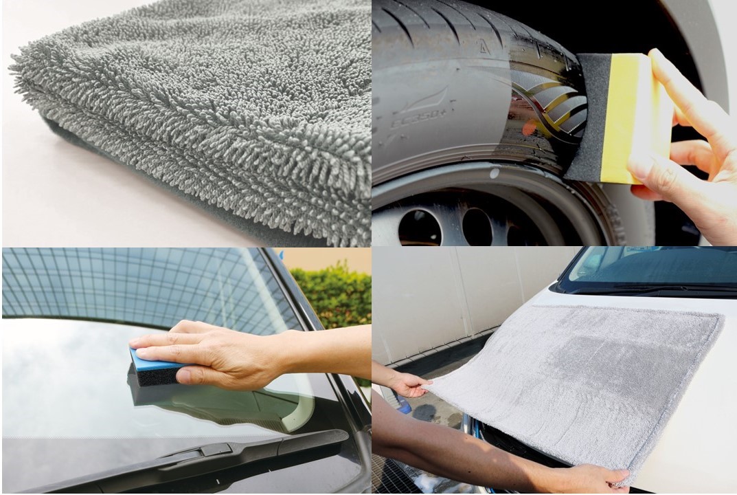 AQ.シリーズから吸水性抜群のクロスと塗り込み作業に最適なスポンジを