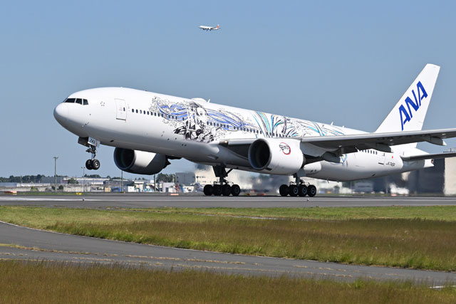 ANA、鬼滅の刃3号機で成田遊覧飛行 白い機体に炭治郎ら描く