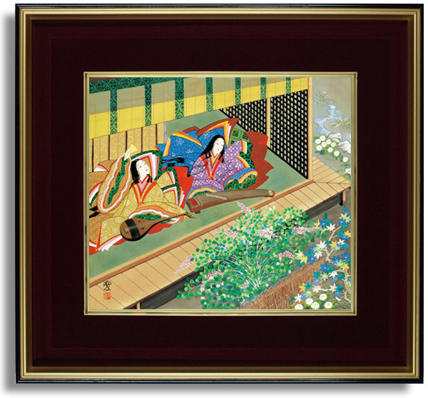 東聖観「垣間見た橋姫」 源氏物語の色紙アートプリントの額装