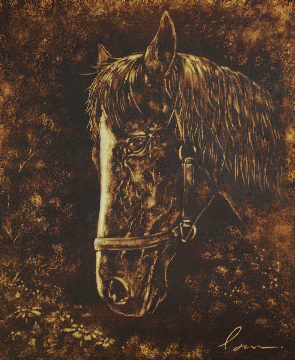 リアリズム肉筆油彩画【競馬】大作