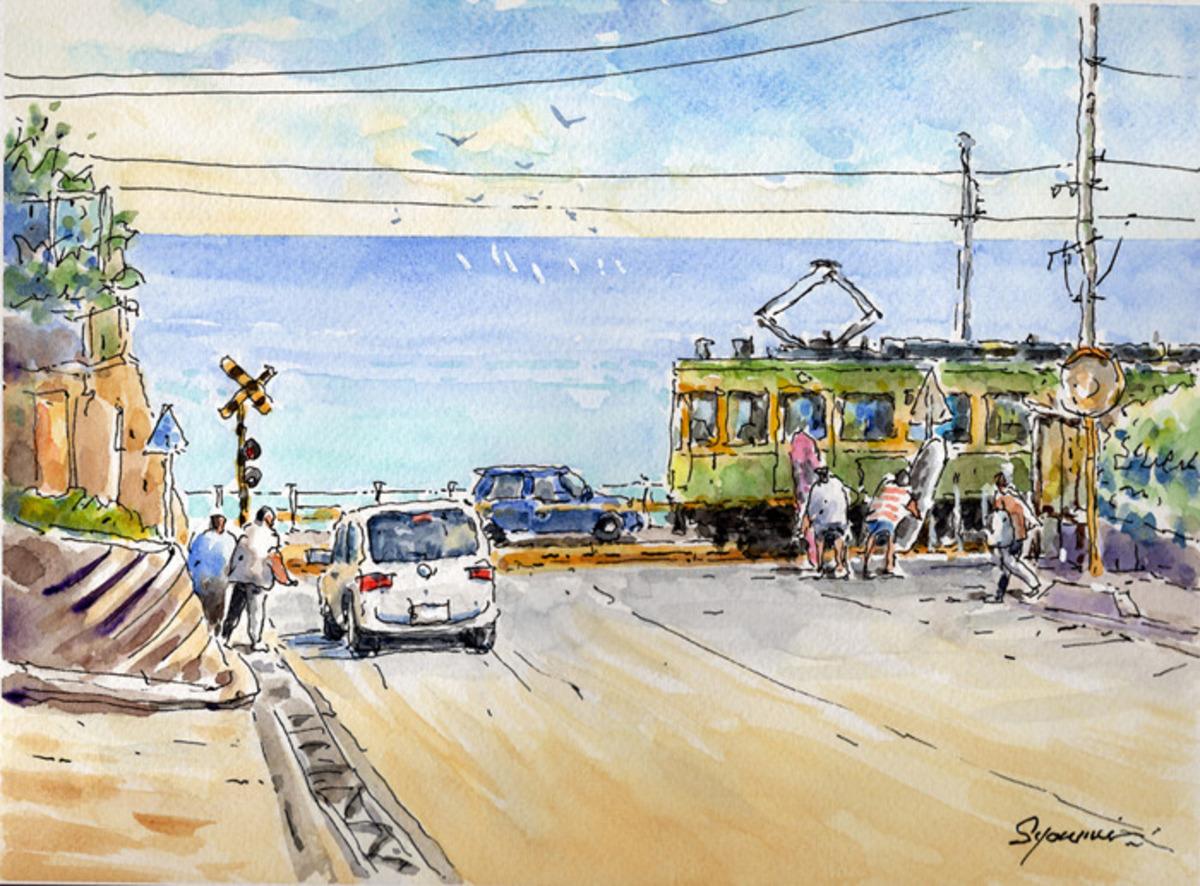 注文制作します・ 水彩画原画 鎌倉高校前踏切風景 #649」 by syoumei