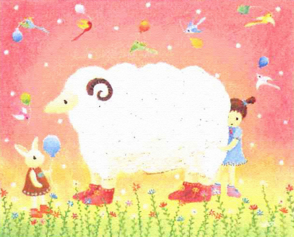 ノブサチ 絵画 (版画/キャンバスジクレー) はずかしがりやさん 4718