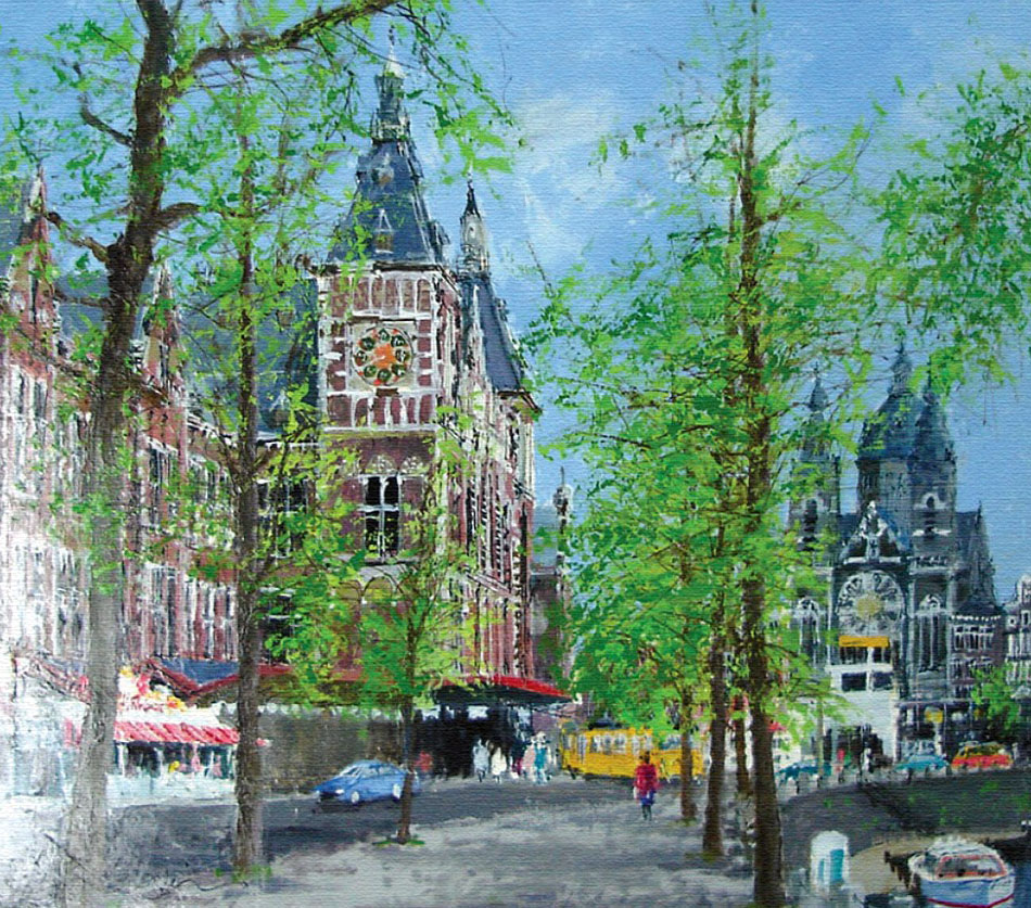 小田切訓 絵画 (版画/キャンバスジクレー) 運河沿いの並木 4331|アート