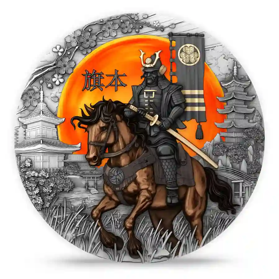2025 Niue 2 oz Hatamoto Samurai Colored 24K Gilded Silver Coin