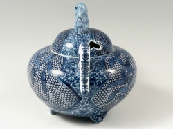 村上玄輝 作品】染付鶉粟図 耳付香炉