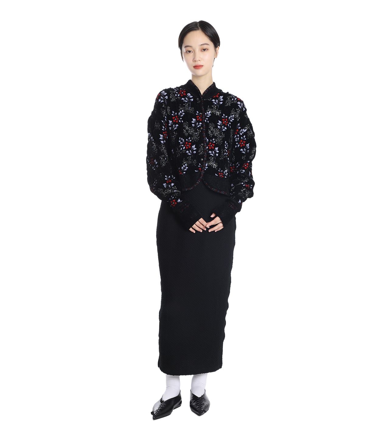 レディース】Floral Motif Chenille Knited Cardigan | Mame