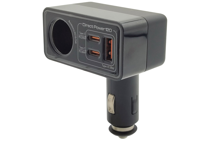 DCソケット+Type-C×2(PD)+USB-A(QC etc)充電器（X-340） | 株式会社