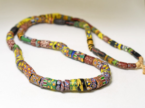 2601】ANTIQUEヴェネチアミルフィオリMixビーズ一連ロング3,とんぼ玉