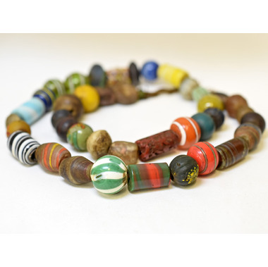 24067】インド製大粒ミックスガラスビーズ一連A1,アンティークビーズ