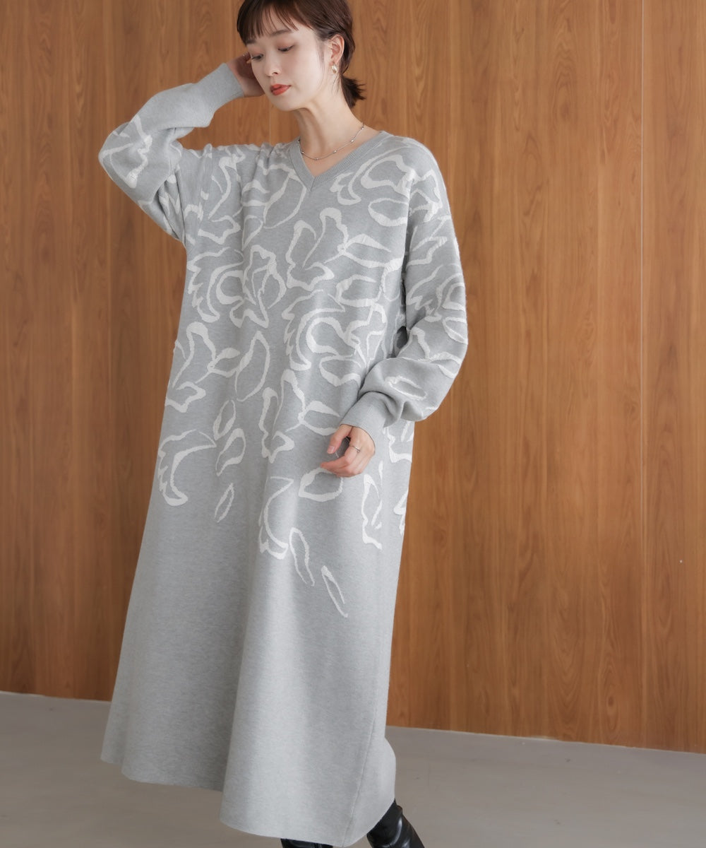 袋ジャガード柄マキシワンピース