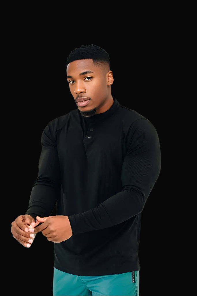 Men's Ace Long Sleeve Golf Shirt - All Black - Bodcraft