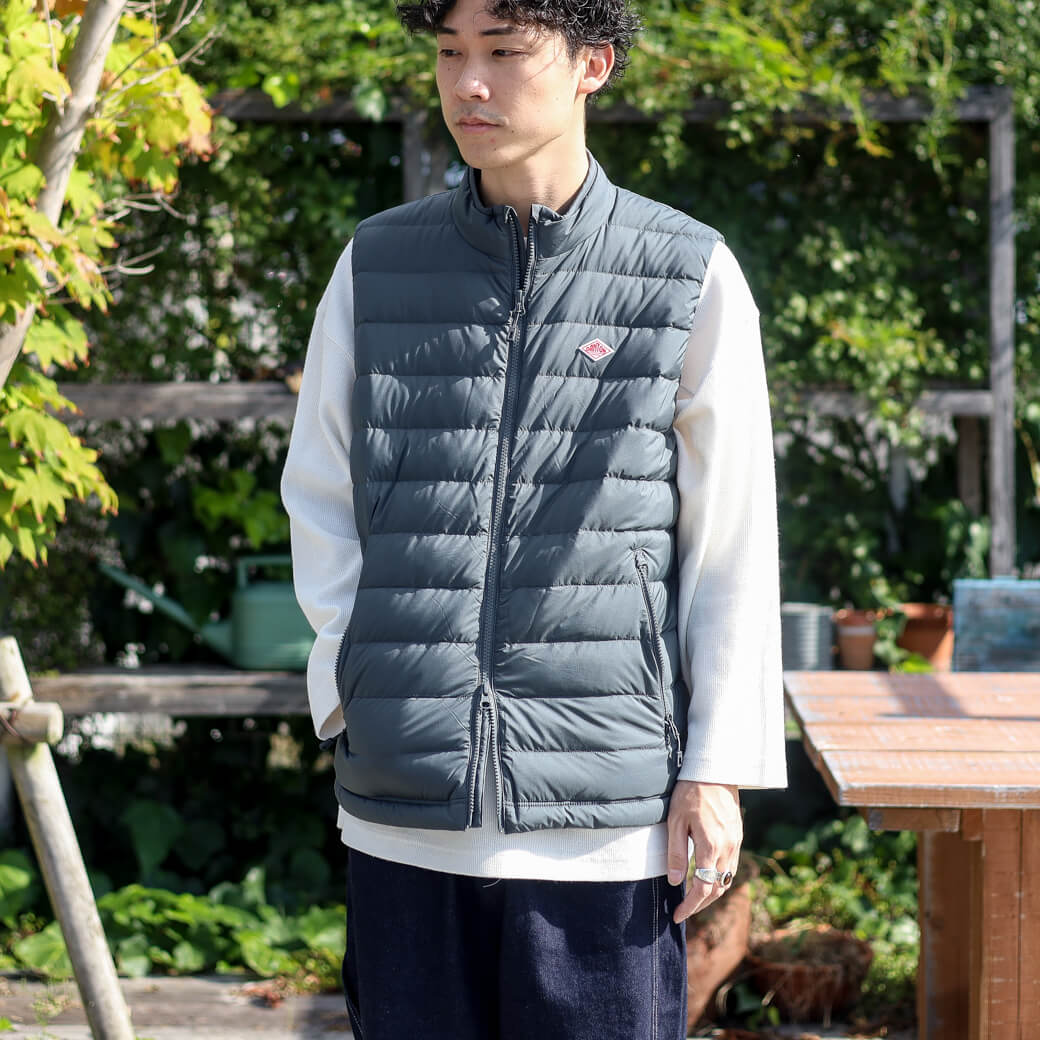 DANTON ダントン NYLON TAFFETA MIDDLE DOWN STAND COLLAR VEST｜BORN