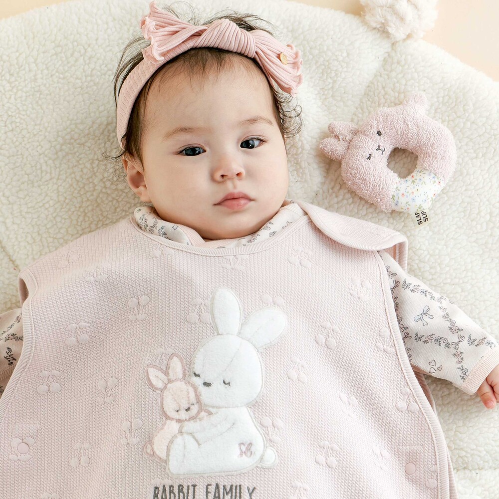 お揃い】チェリークマ柄キルトアニマルパッチ刺しゅうスリーパーベビー