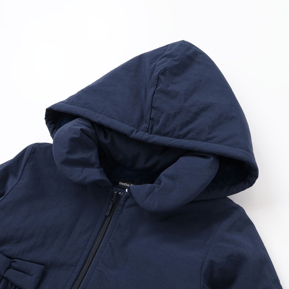 撥水加工】ヴィンテージタフタ裏ファー裾フリルフードブルゾン(80