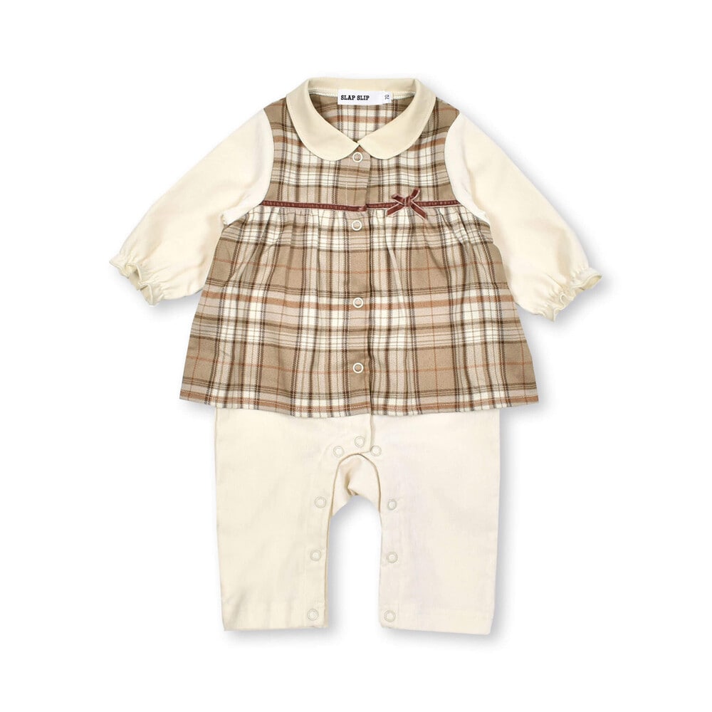 お揃い】チェック柄襟付きロンパースベビー(70~80cm)(70cm ネイビー系