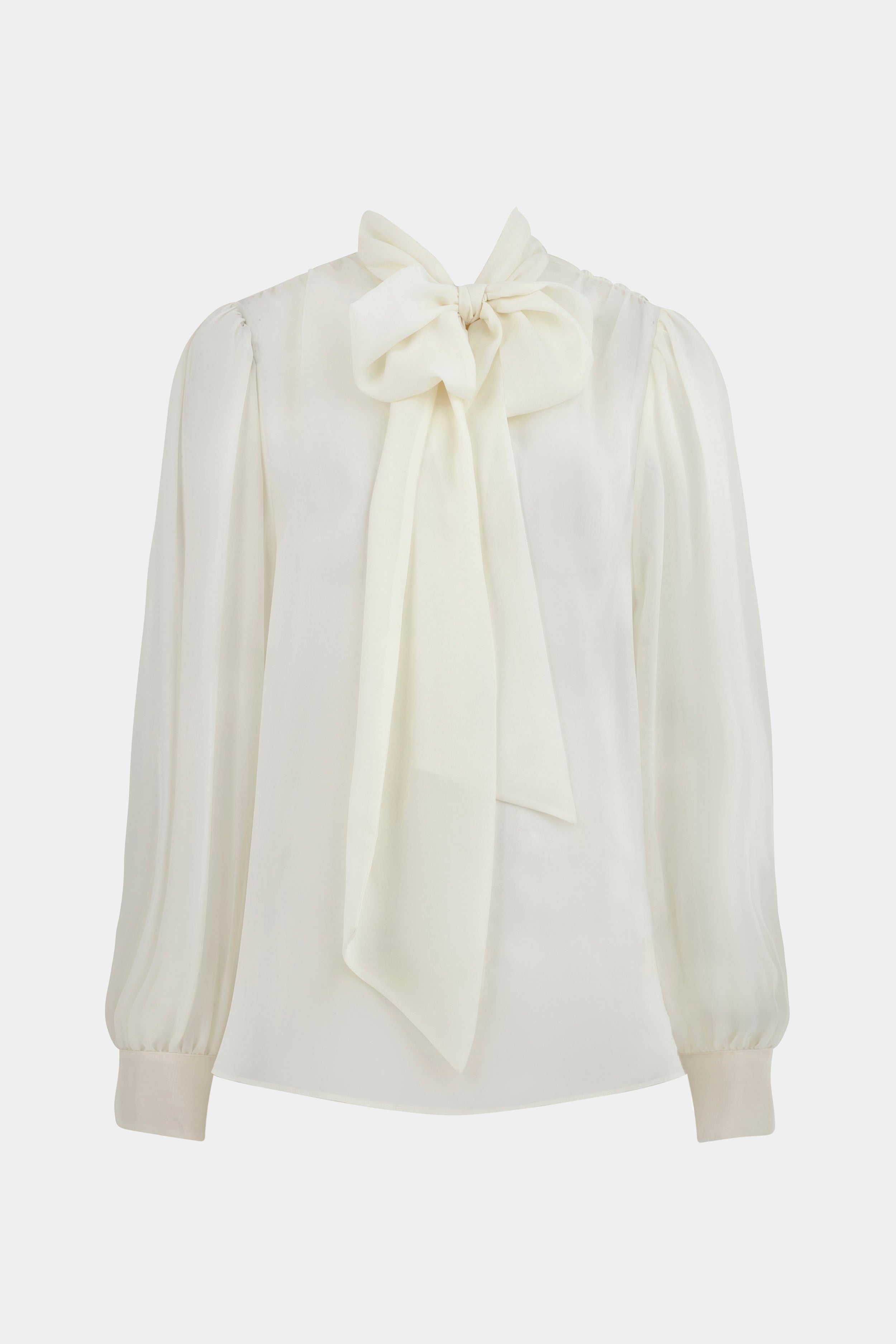 Sheer Chiffon Tie Neck Blouse - Cream | BOA