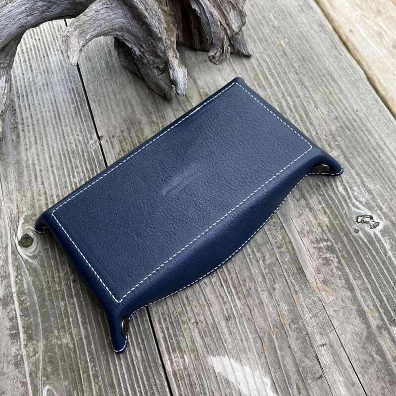 アウトレット】牛革シュリンクレザー&ジビエ鹿革 レザートレーネイビー