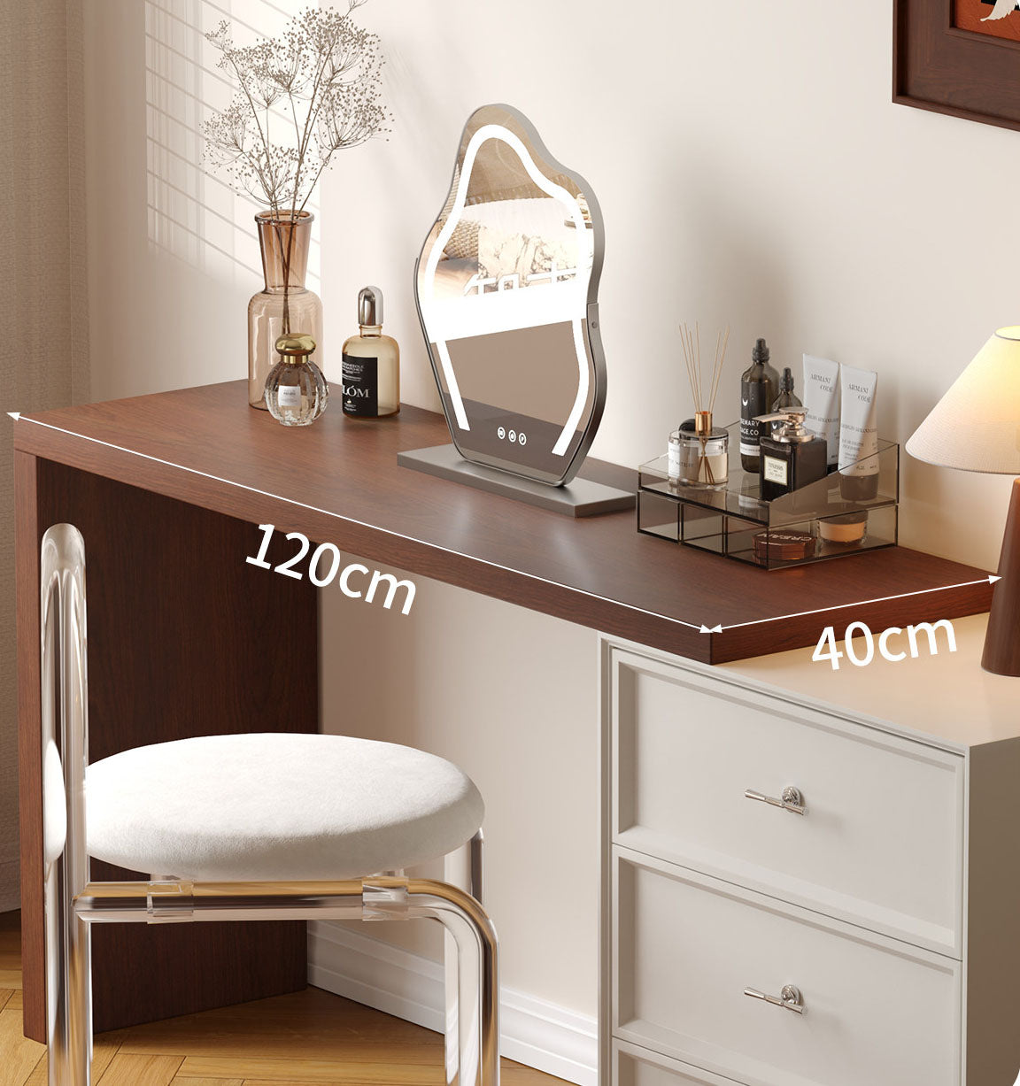 化粧台 鏡台 ドレッサー 延長式デスク チェスト付き ミラー別販売 fmgj