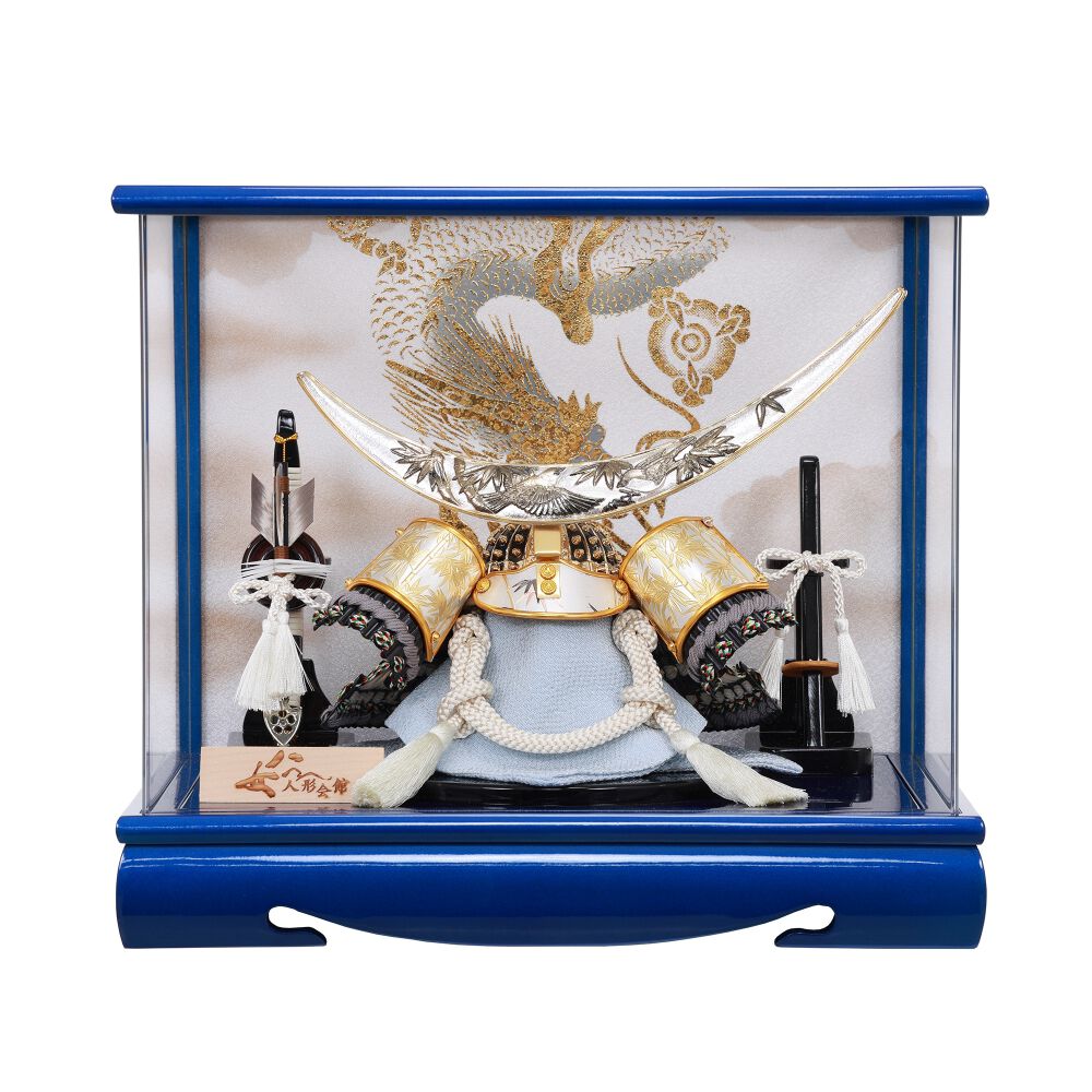 五月人形】兜飾り ケース飾り 伊達政宗公 青 コンパクト おしゃれ