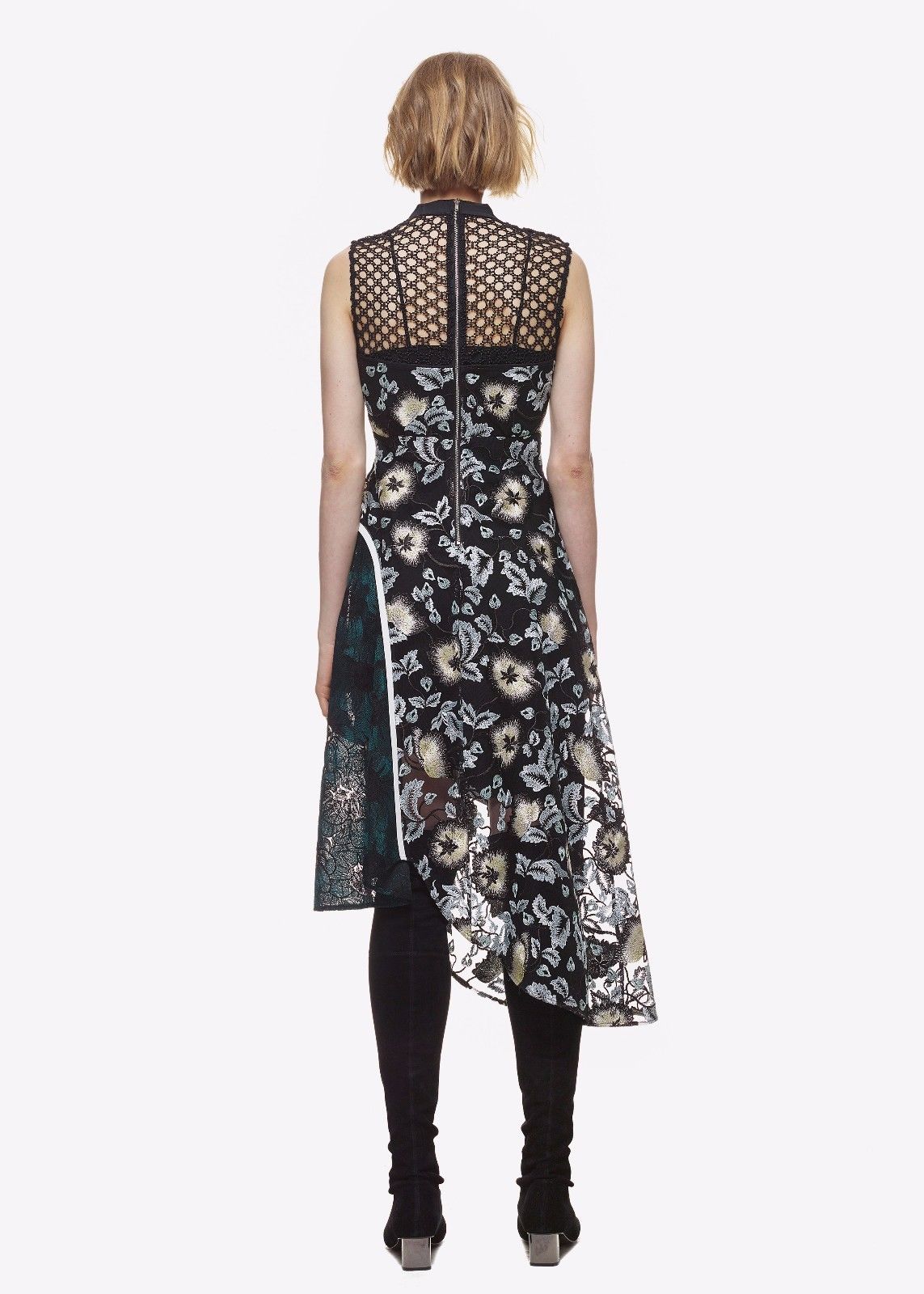 ブラック レース アシンメトリー ミディドレス｜Self Portrait