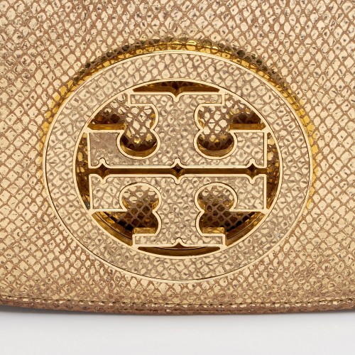 Tory Burch Metallic Embossed Snakeskin Leather Reva Clutch | Tory