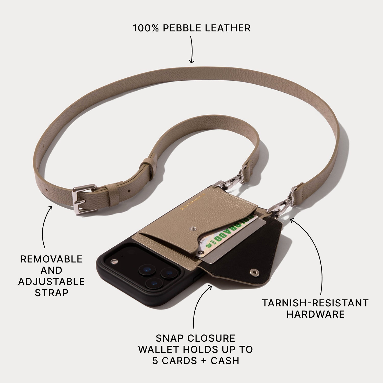 Hailey Side Slot Bandolier Greige/ Silver