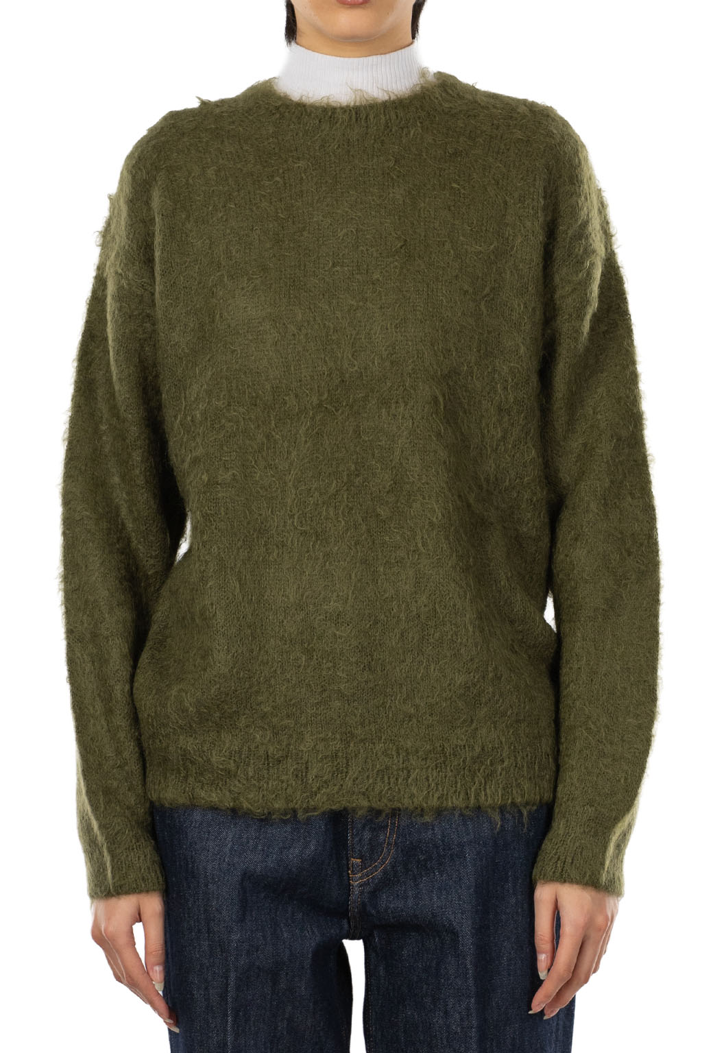 AURALEE | Brushed Super Kid Mohair Knit Pullover - Olive | Women