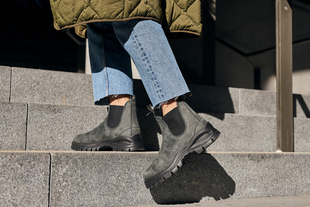 Rustic Black Premium Leather Chelsea Boots, Women's Lug 2238