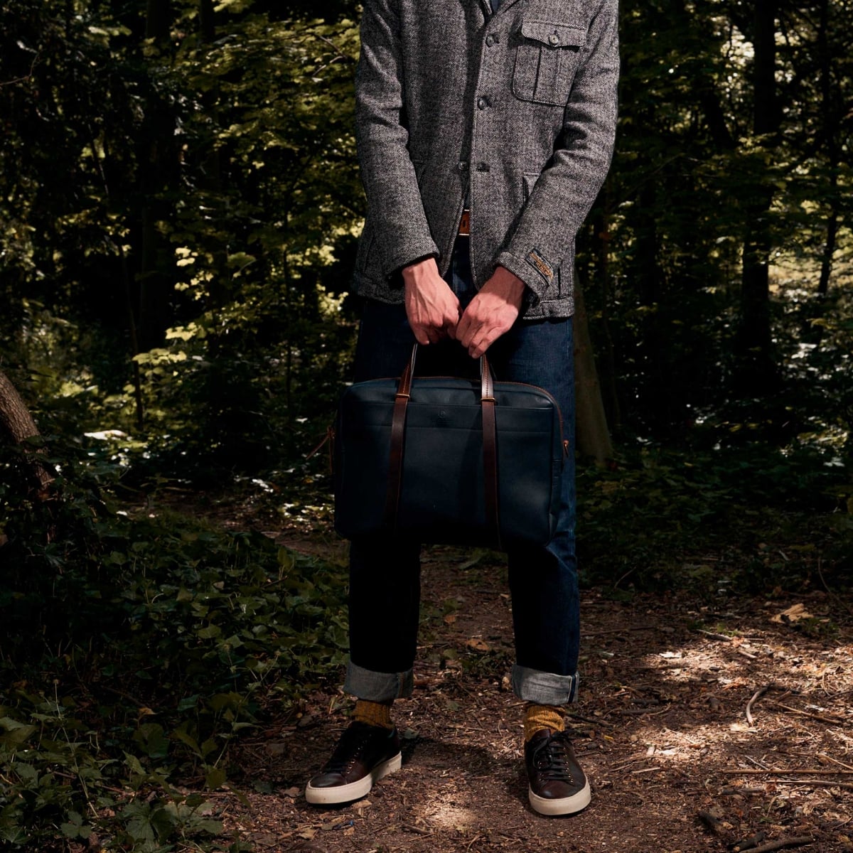 Report Business bag - Navy blue/Pain Brûlé - Men's Leather bag