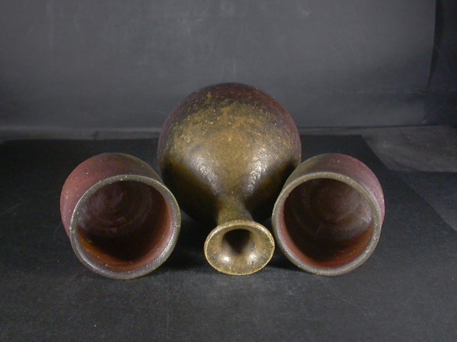 備前焼 登窯 備前焼ベテラン作家 松嶋 勉 共箱付き黄ゴマ酒器セット3