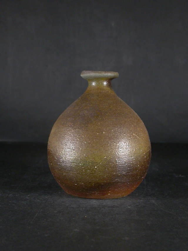 備前焼 登窯 備前市無形文化財 見附 文雄 保存箱付き黄・青ゴマ蕪徳利