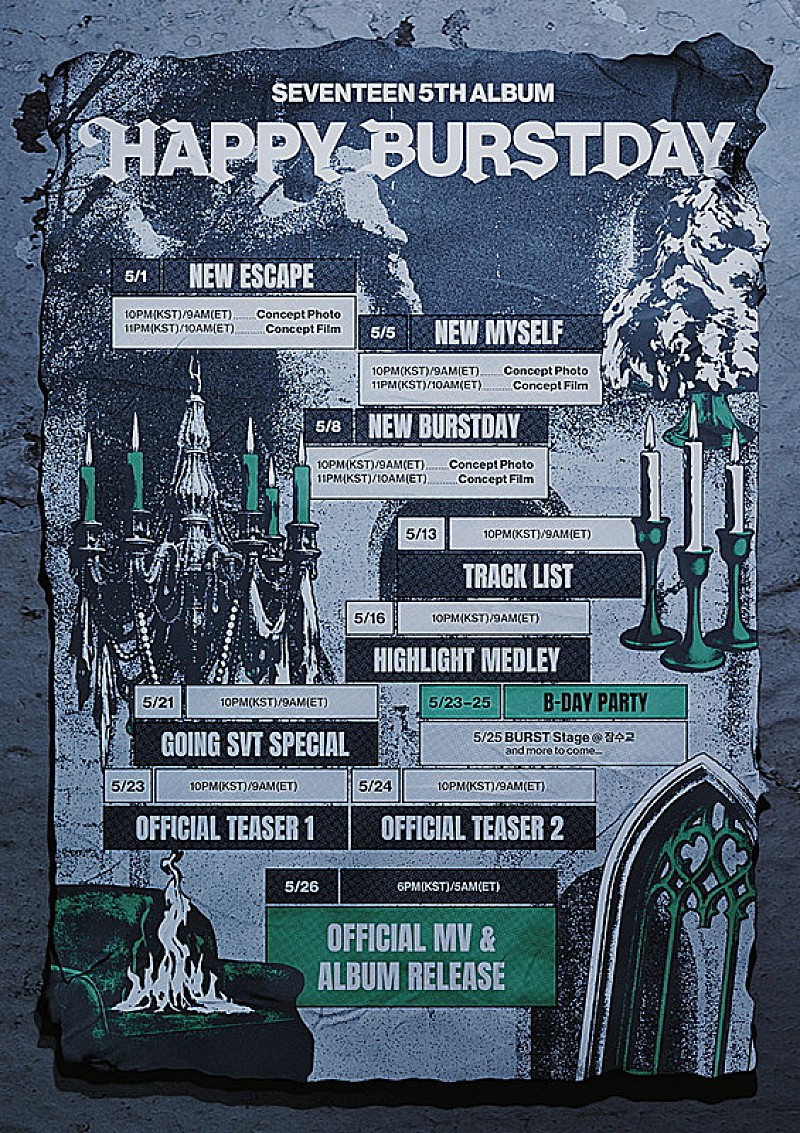 SEVENTEEN、ニューアルバム『HAPPY BURSTDAY』PRスケジューラーを公開