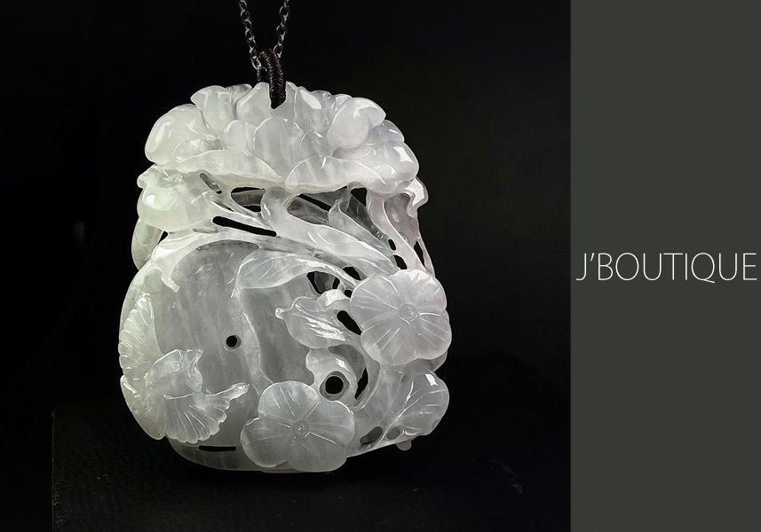 ミャンマー産天然無処理翡翠 吉祥 花鳥 ペンダント 手石 オーナメント