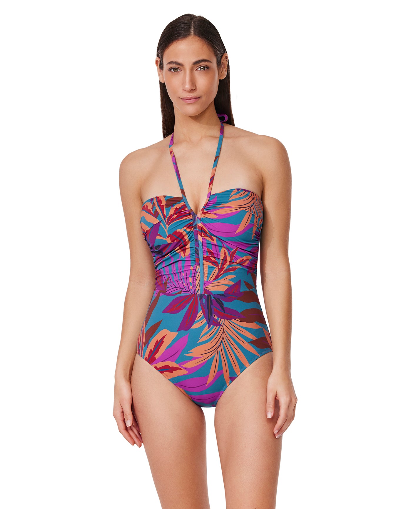 Plantopia Bandeau One Piece-Multi teal Profile by Gottex